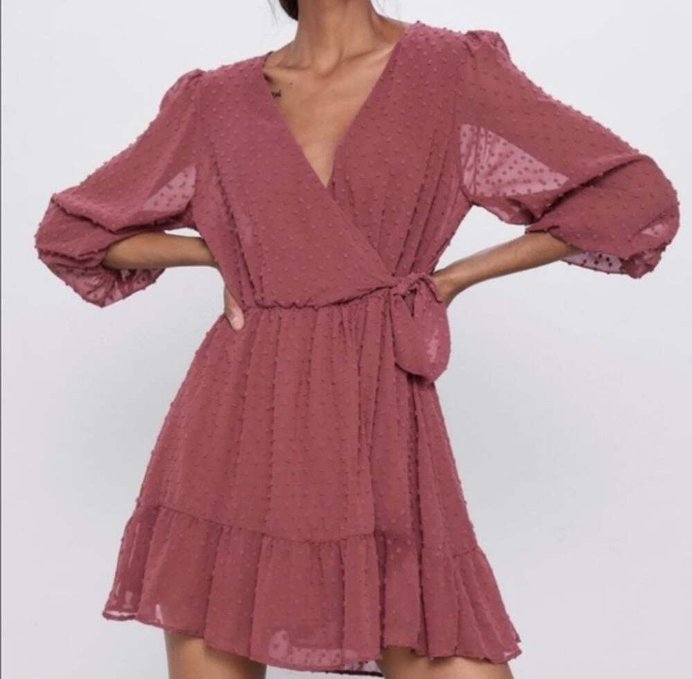 Zara Swiss Dot V-Neck Wrap Romper Mini Dress